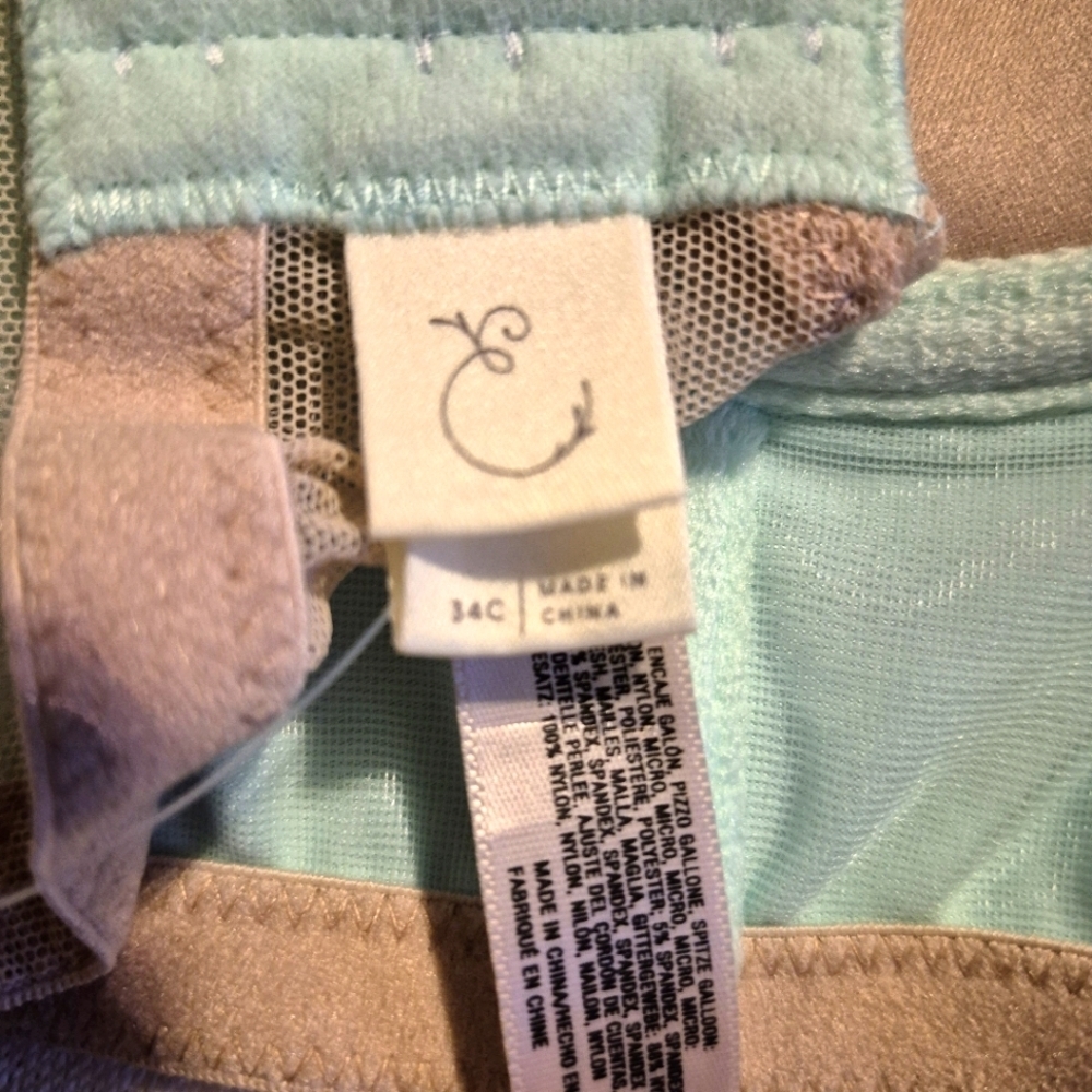 Anthropologie women's 34C turquoise with tan lace overlay underwire bra NWT - Picture 4 of 8
